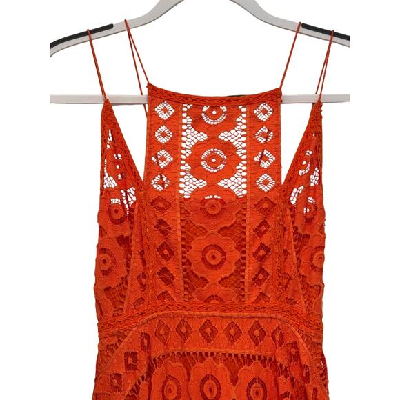Free People Just Like Honey Orange Coral Lace Handkerchief Asymmetrical Dress - Picture 7 of 15